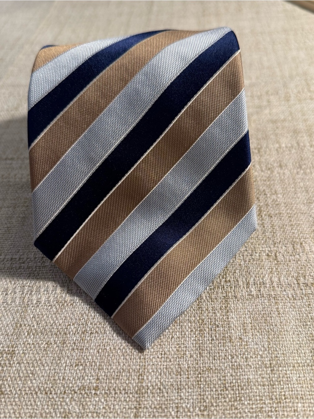 Chaps Striped Silk Tie in Navy, Tan & Silver